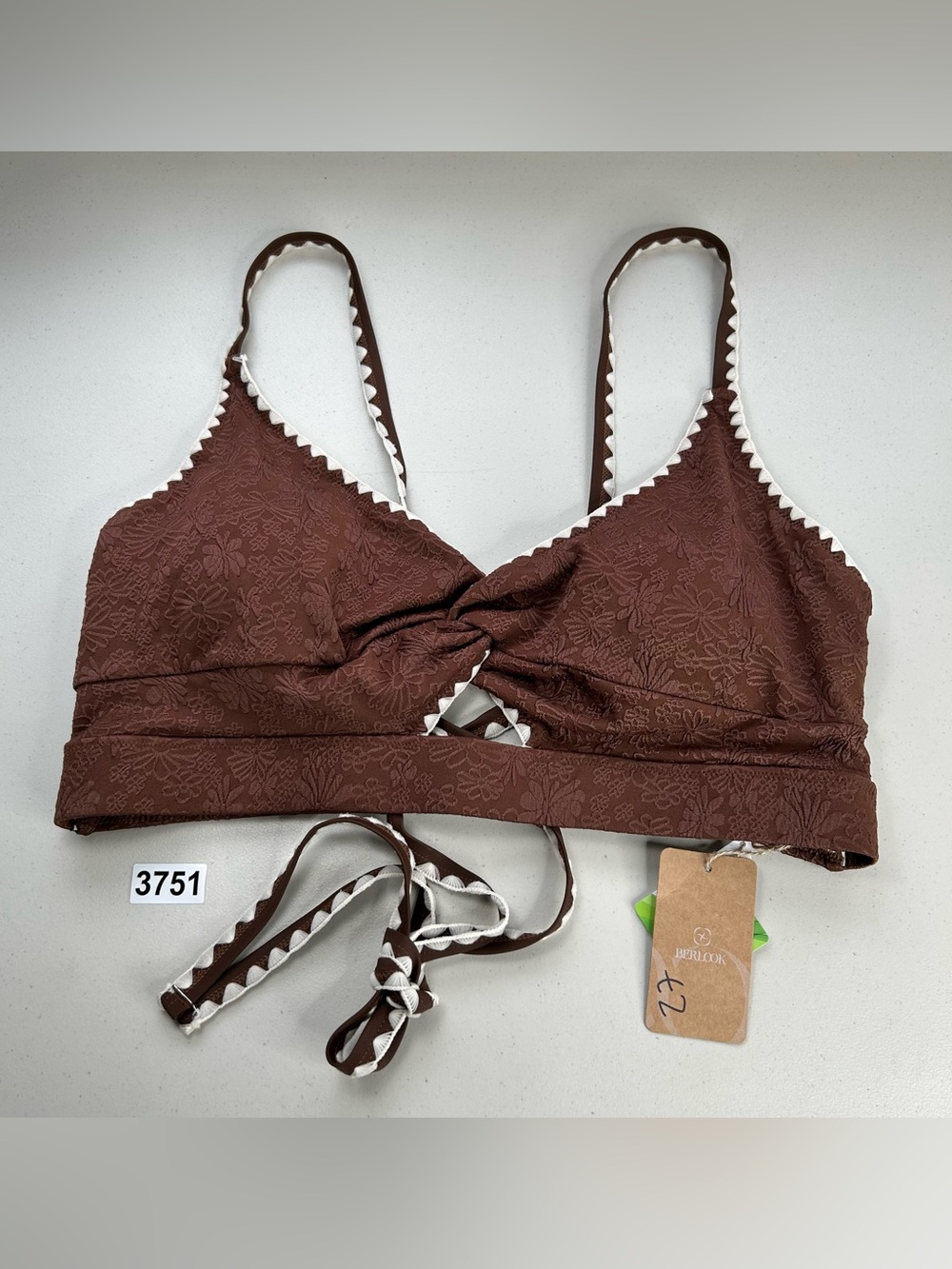 Berlook Dark Coffee Textured Cutout Plus Size 22 Bikini Top  New
